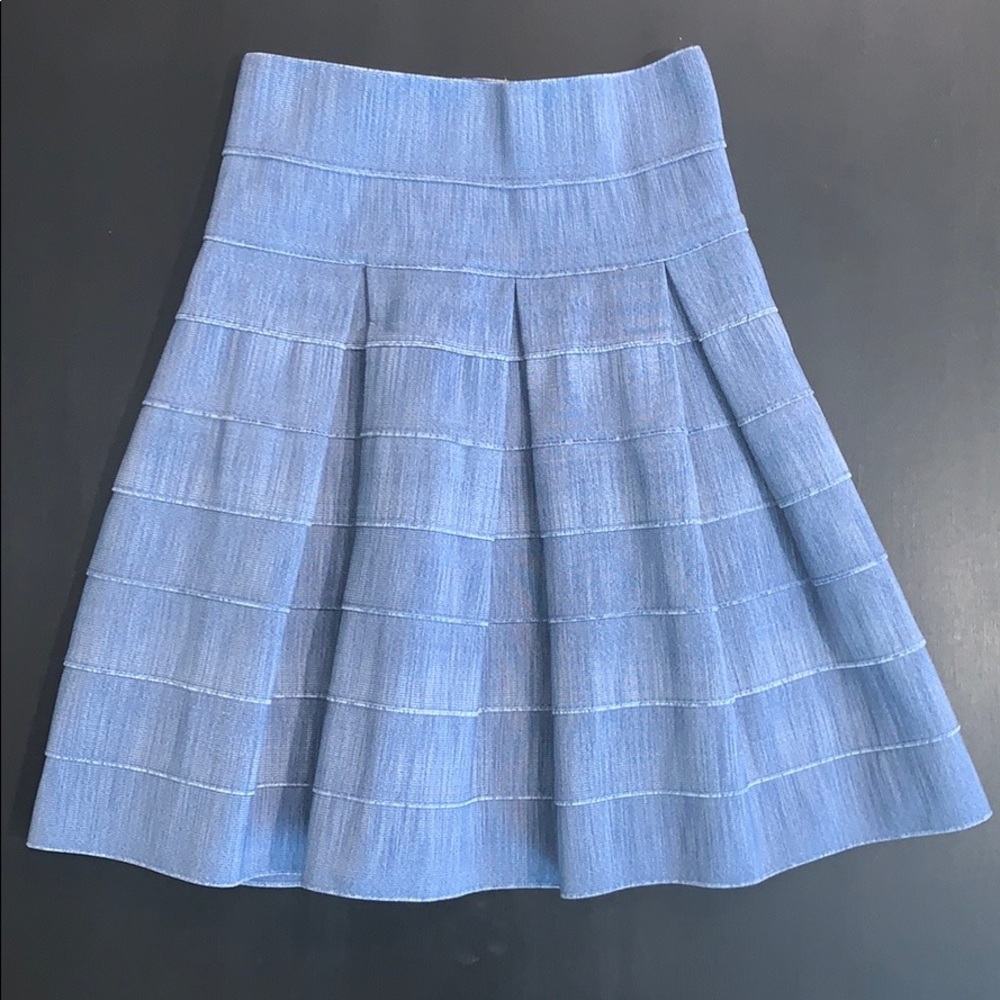 Blue Pleated Stretchy A-Line Skirt